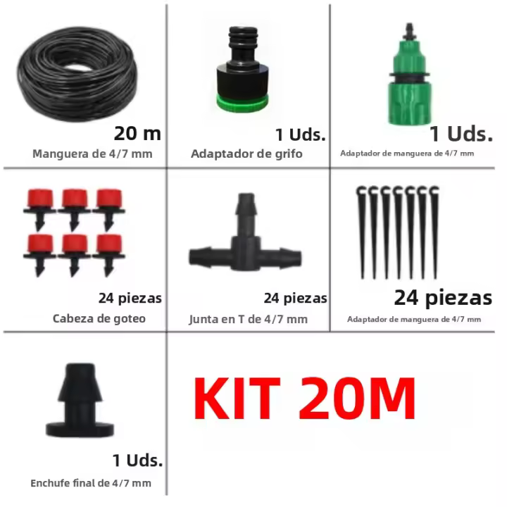 Sistema De Riego Por Drip Automático Portátil 20M Con Reguladores Ajustables Y Riegos Por Misting Kit De Riego Para Jardín Con Mangueira - 1