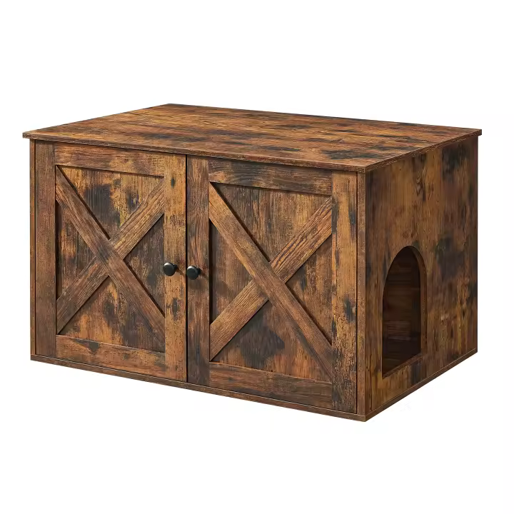 Feandrea Mueble Arenero para Gatos, Caja de Arena Oculta con Separador Extraíble, Mesa Auxiliar, Casa de Interior para Gatos, 80 x 53 x 50 cm, Greige/ Blanco/ Marrón Rústico/Marrón Rústico y Negro - 1