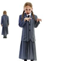 Disfraz de Miércoles Niña Mujer, Uniforme Escolar Azul Gris a Rayas Familia Addams Cosplay para Halloween Carnaval - details 3