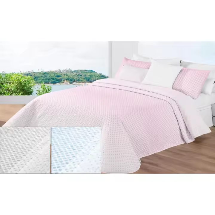 Colcha Bouti Reversible Manterol  Cama 150 SUMMER 122 - Estampado de Motas en Rosa o Gris o Azul - Ropa de Cama de Alta Calidad - 1