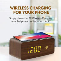 Reloj De Alarma Digital De Madera Con Carga Inalámbrica Reloj LED Con Hora Fecha Temperatura Para Escritorio Oficina Lado Del Cama Moderno - details 1