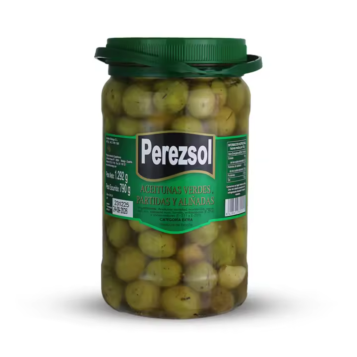 Aceitunas Partidas Perezsol Manzanilla Extra Bote 1 kg (0.79kg ESC) - 1