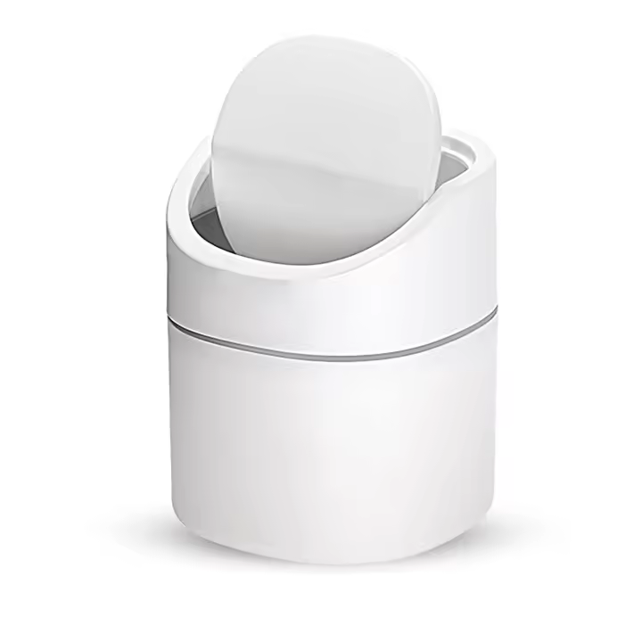 Bote de basura de mesa pequeño, mini bote de basura de escritorio para cocina, bote de basura de escritorio, utilizado en sala de estar, dormitorio y oficina, bote de basura de plástico para interiores (2 l) - 1