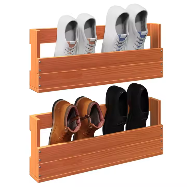 Vidaxl Estantes Zapatos Pared 2 Uds Madera Pino Marrón 59x8,5x23,5 Cm Mueble Almacenaje Estantería para Oficina - 1