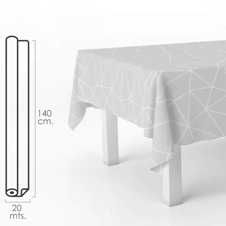 SANCO STORE - ORYX Mantel Hule Rectangular Geometrico Gris. Impermeable Antimanchas PVC 140 cm. x 20 metros. Rollo Recortable. Interior y Exterior - 1