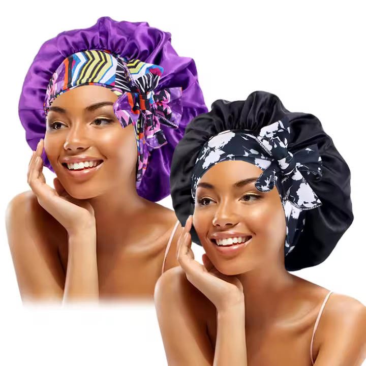 2PCS Boho Impresión Diadema De Satén Con Lazo Cierre Elasticidad Para Noche Y Baño Sombrero De Cabello Para Mujer Estilo Bohemio - 1
