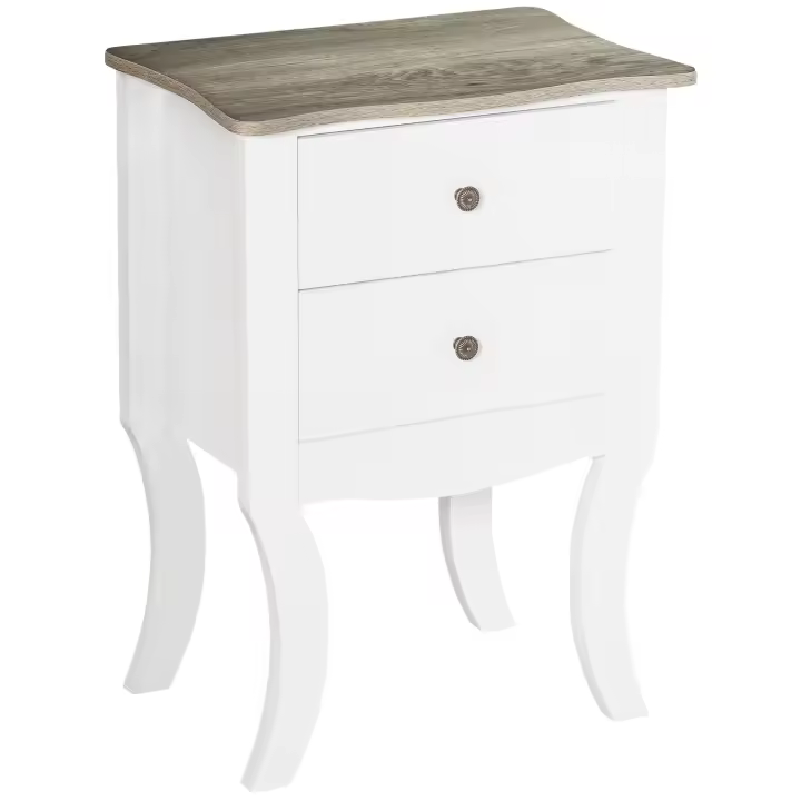 HOMCOM Mesilla de Noche Cajonera con 2 Cajones de Almacenaje Base Elevada para Dormitorio Salón Estilo Nórdico y Vintage 46,5x32x64,5 cm Blanco - 1