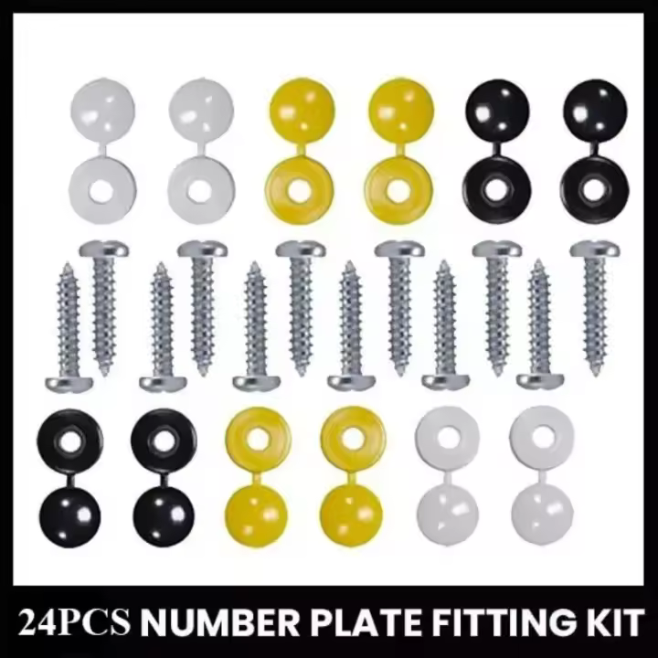 Kit De Fijación Para Placas De Coche 24 Piezas Tornillos Y Cubiertas En Negro Amarillo Y Blanco Accesorios De Coche - 1