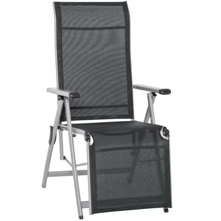 Outsunny Tumbona Plegable de Jardín Sillón Ajustable en 10 Posiciones con Respaldo Alto y Reposapiés Transpirable Carga Máx. 120 kg 78x58x110 cm - 1
