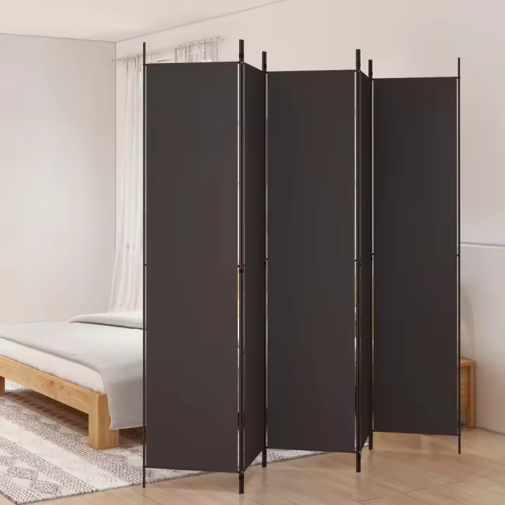 Biombo divisor de 5 paneles de tela marrón 250x220 cmDecoración interior o sala de estar - 1