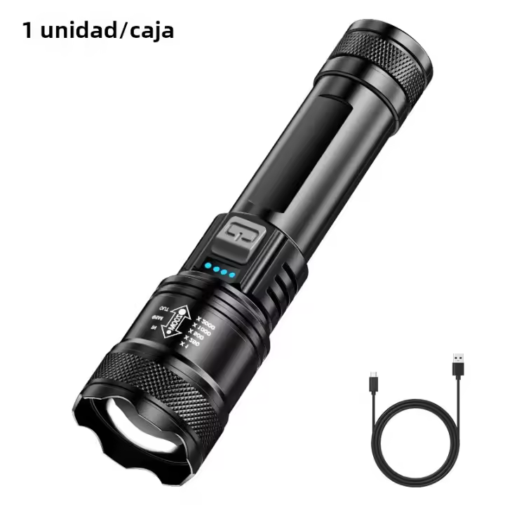 Linterna Táctica Recargable Por USB Con Zoom Telescópico Luz Potente LED Portátil Para Exteriores Fuente De Luz Fuerte - 1