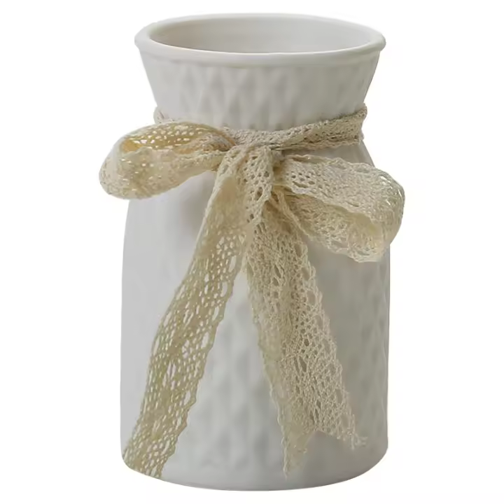 Jarrón de Cerámica Blanca de lujo con Luz nórdica, estilo Creative, arreglo floral, Adornos florales simples y de alta gama - 1