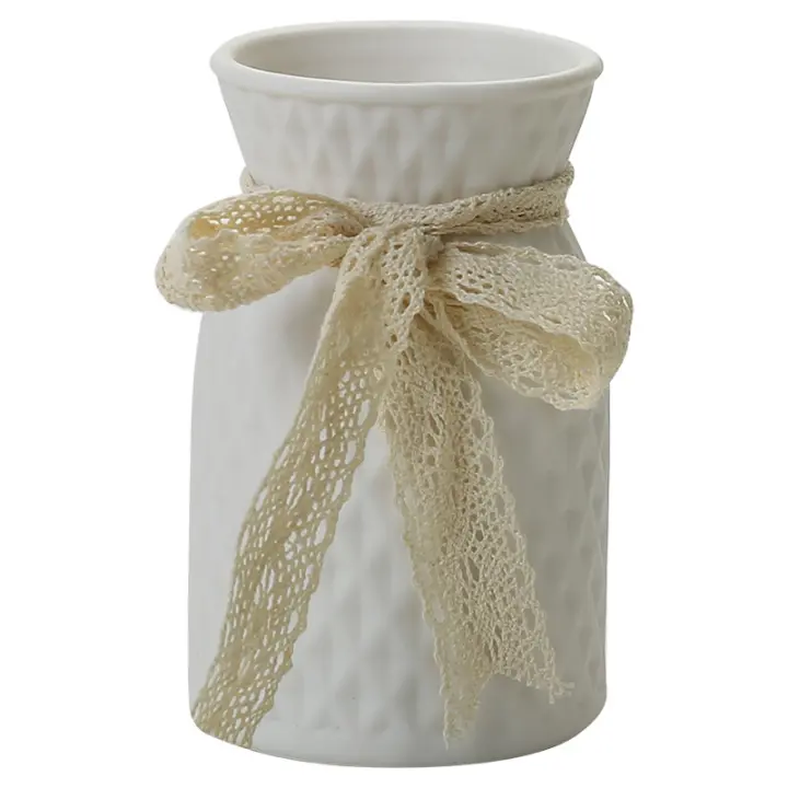 Jarrón de Cerámica Blanca de lujo con Luz nórdica, estilo Creative, arreglo floral, Adornos florales simples y de alta gama - 1
