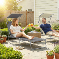 Outsunny Tumbona de Jardín Plegable Silla Tumbona con Toldo Desmontable y Regulable Respaldo Reclinable para Terraza Acampada al Aire Libre 187x58x36 cm Gris - details 1