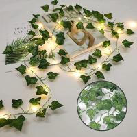 Luz De Cadena De Rattan Verde Hojas 10/5M Para Decoración De Pared Lámpara LED Para Jardín Aisles Iluminación De Bodas Y Fiestas Ambiente Strip - details 1