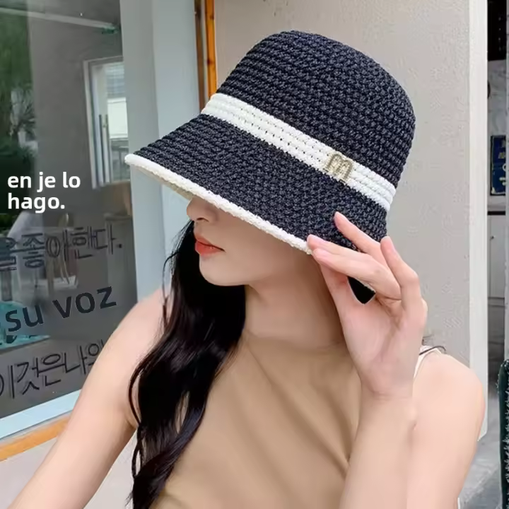 Sombrero De Pescador De Paja Panamá Para Mujer Protección UV Plegable Estilo De Olla De Verano Con Costuras Huecas - 1