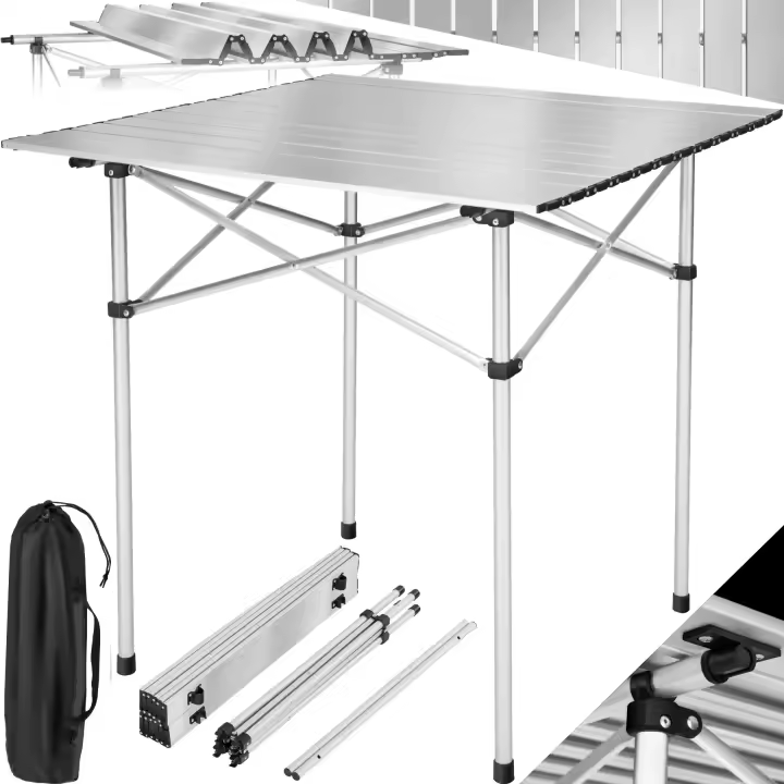 Tectake - Mesa de aluminio plegable 70 o 140 x 70 x 70 cm  Estructura de metal  Montaje y desmontaje rápido  Superficie de láminas muy fácil de limpiar - 1