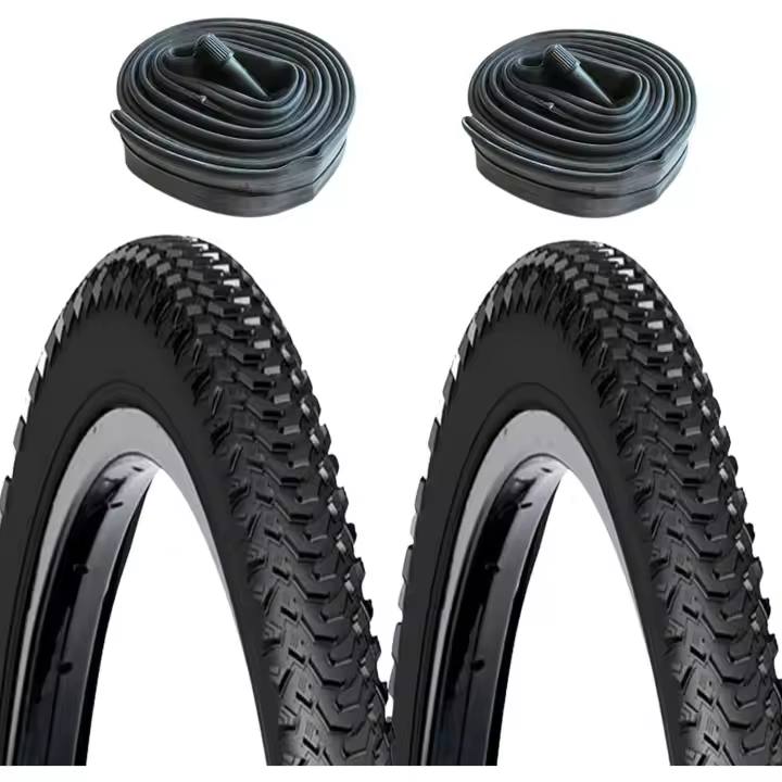 2 Cubiertas MTB 26X2.00 Negro + 2 Cámaras de Aire de 26" con Válvula AV (Gorda/Moto) - Neumáticos para Bicicletas - 1