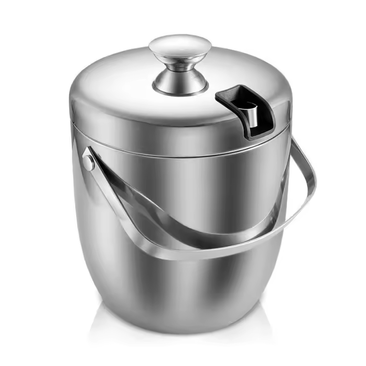 Cubeta De Hielo Aislada De Acero Inoxidable Doble Capa 2.8L Con Tapa Y Piedras De Hielo Para Rociador De Cerveza Vino Refrigerador - 1