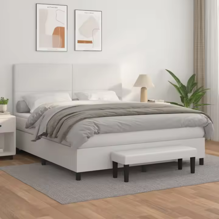 vidaXL Cama box spring con colchón cuero sintético blanco 180x200 cm - 1