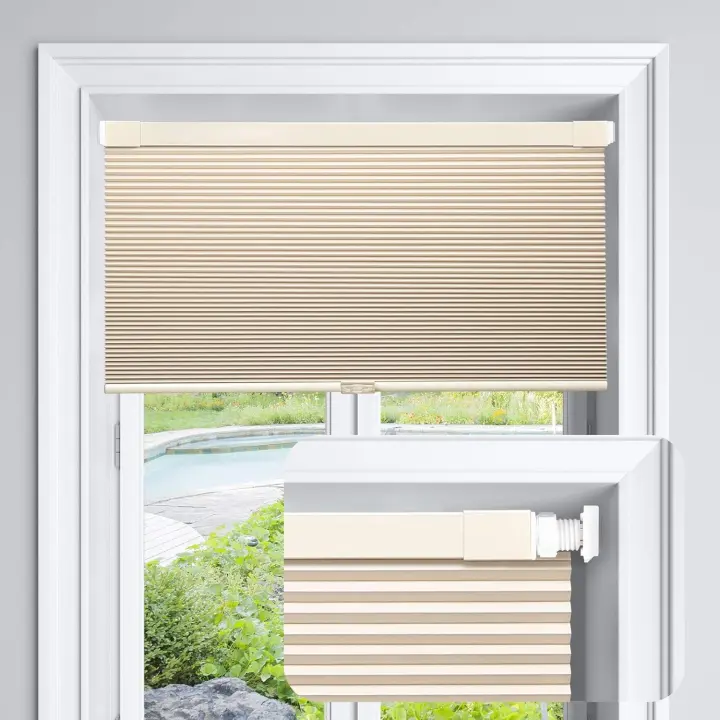 Cordless Cellular Shades No Tools No Drill Blackout Cellular Blinds for Window Size 33'' W x 36'' H, Silver White - 1
