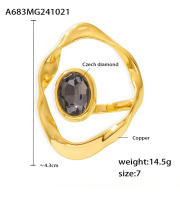 Anillos abiertos grandes de acero inoxidable para mujer, Material de cobre con diamantes de imitación, anillos redondos para dedo, joyería resistente al agua, colgante de plata dorada, anillo giratorio geométrico para dedo, anillo Simple para mujer - details 5