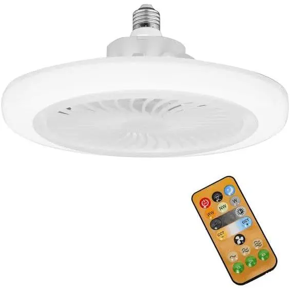 Ventilador de Techo con Luz y Control Remoto, Ventilador de Techo Silencioso con Base E27 de 30 W, LED de 3 Colores, 3 Velocidades, Temporizador, Luz de Ventilador de Techo para Dormitorio - 1
