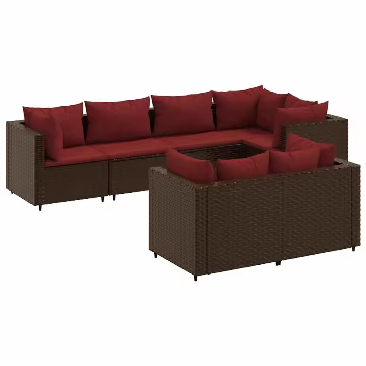 vidaXL Set muebles de jardín 7 piezas y cojines ratán sintético marrón - 1