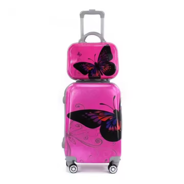 Coshano Maleta de cabina con neceser equipaje de mano 4 ruedas giratorias 360° Mariposa Fucsia - 1