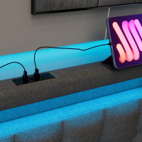 Cama Upholsted Función de carga USB Type C Iluminación LED Y 2 cartuchos, Cama Juvenil 90x200 cm Cama individual Cama de almacenamiento Estructura de Cama Con base de listones de Madera, gris (with colchón) - details 5