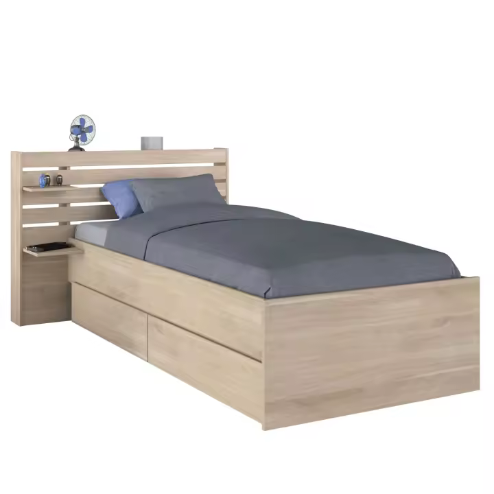 Miroytengo Cama Juvenil Eik en color Roble Japonés con cabecero 90x190-200 cm - 1