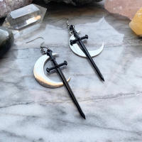 Pendientes Colgantes De Espada Gótica Para Mujer Joyería De Halloween Clásica Y Mística Regalo Elegante Con Doble Hoja Y Anillo - details 7