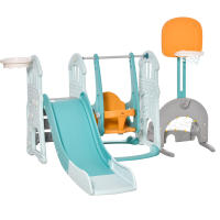 HOMCOM 5 en 1 Tobogán y Columpio para Niños +18 Meses con 2 Canastas de Baloncesto Portería Fútbol con Asiento Ajustable Parque Infantil Interior y Exterior 210x186x133 cm Multicolor - details 0