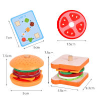 Juguetes Educativos De Madera Para Niños Juego De Cocina Pretendida Sándwich De Hamburguesa Simulación Juego De Alineación Montessori - details 11
