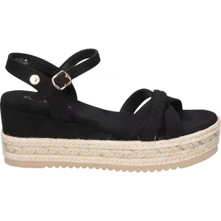 REFRESH | Sandalias de Cuña Refresh para Mujer – Sandalias en Color Negro – Sandalia Cruzada con Hebilla – Cuña Alta y Cómoda – Con Plataforma – Esparto – Vegan – Estilosa – Modelo 172736 - 1