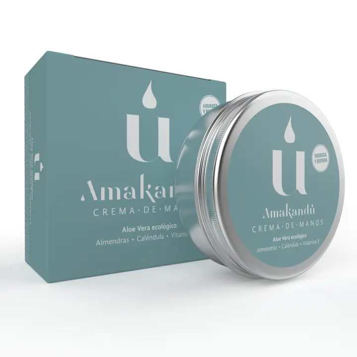 Amakandu Crema de Manos Hidratante Orgánica y Vegana con Aloe Vera, Almendras, Caléndula y Vitamina E - Aroma Natural a Coco y Vainilla - 50ML - 1