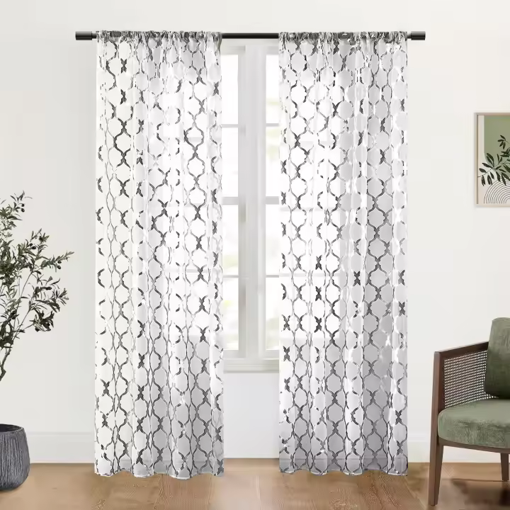 2 Piezas De Cortinas Sheer Con Patrón Geométrico Para Decoración De Sala De Estar Y Dormitorio Material De Poliéster 100% - 1
