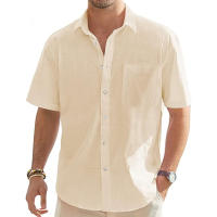 Camisa De Hombre De Algodón Y Lino Con Manga Corta Estilo Casual Para Vacaciones Playa Verano Con Bolsillo Cierre De Botones - details 1