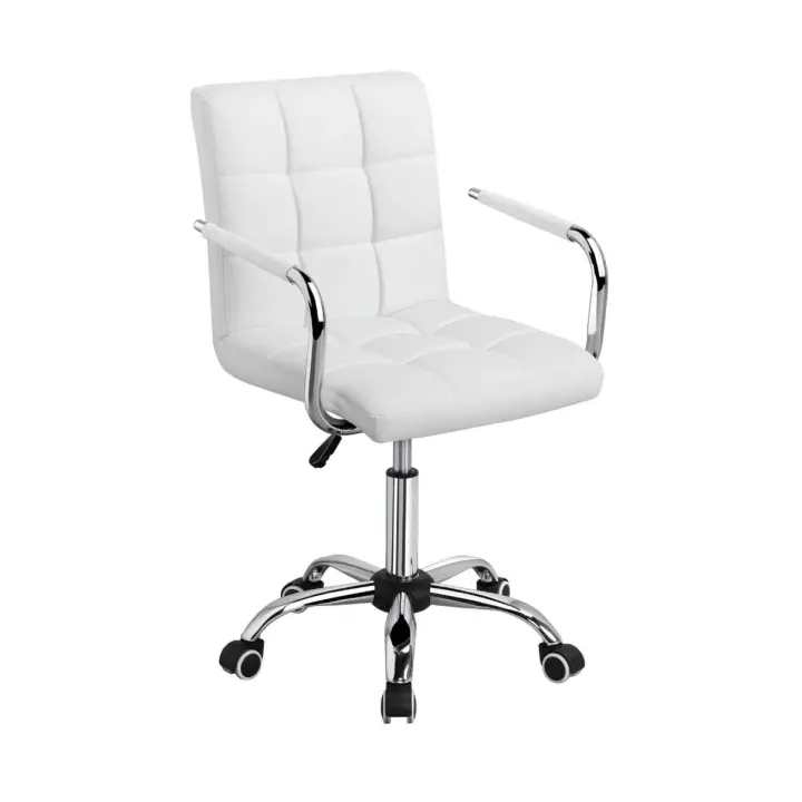 SILLA DE OFICINA GIRATORIA AJUSTABLE CON REPOSABRAZOS,SILLA DE ESCRITORIO ACOLCHADA DE PIEL SINTETICA PARA EL ESTUDIO DE OFICINA EN CASA, - 1