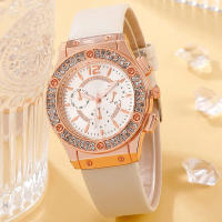 Reloj De Cuarzo Para Mujer 2PCS Set Rosa Lujo Con Rhinestone Y Pulsera De Cristal Reloj De Mano De Moda Y Casual Con Cierre De Hebilla - details 8