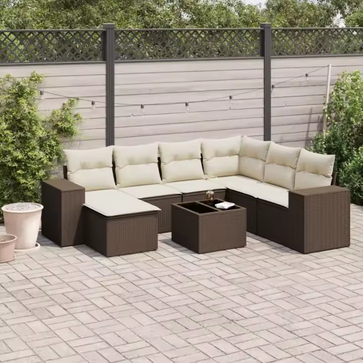 vidaXL Set sofás de jardín 8 piezas y cojines ratán sintético marrón - 1