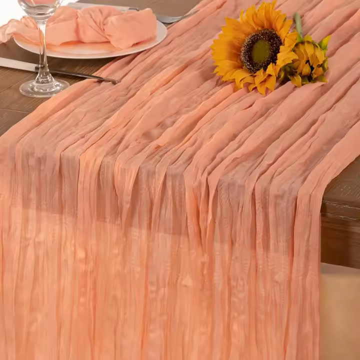Peach Cheesecloth Table Runner Summer Sheer Cheese Cloth Table Runner Boho Gauze 120 Inches for Sweet Little Peach Baby Shower Decorations Wedding Bridal Birthday Summer Parties - 1