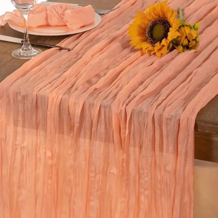 Peach Cheesecloth Table Runner Summer Sheer Cheese Cloth Table Runner Boho Gauze 120 Inches for Sweet Little Peach Baby Shower Decorations Wedding Bridal Birthday Summer Parties - 1