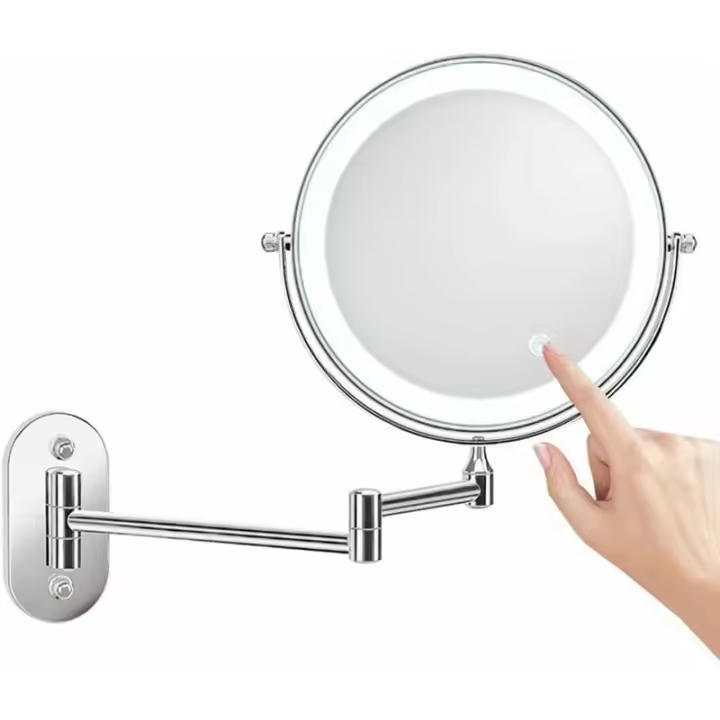 Espejo de aumento iluminado de pared de 8 pulgadas x10, espejos de maquillaje LED con función de apagado automático de 0,5 h, alimentado por 4 pilas AAA (no incluidas) ideal para baño - 1