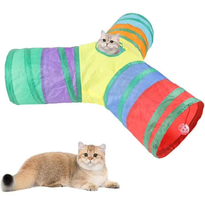 Túnel para Gatos con pelota de juego, juguetes Interactivos para esconderse y jugar, túnel en forma de Y colorido - 1