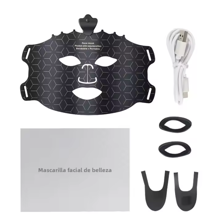 Máscara Facial LED De 7 Colores Con 80 Piezas De Silicona Suave Flexible Terapia Photon Para Acné Y Control De Grasa Enhance Cellular Repair - 1