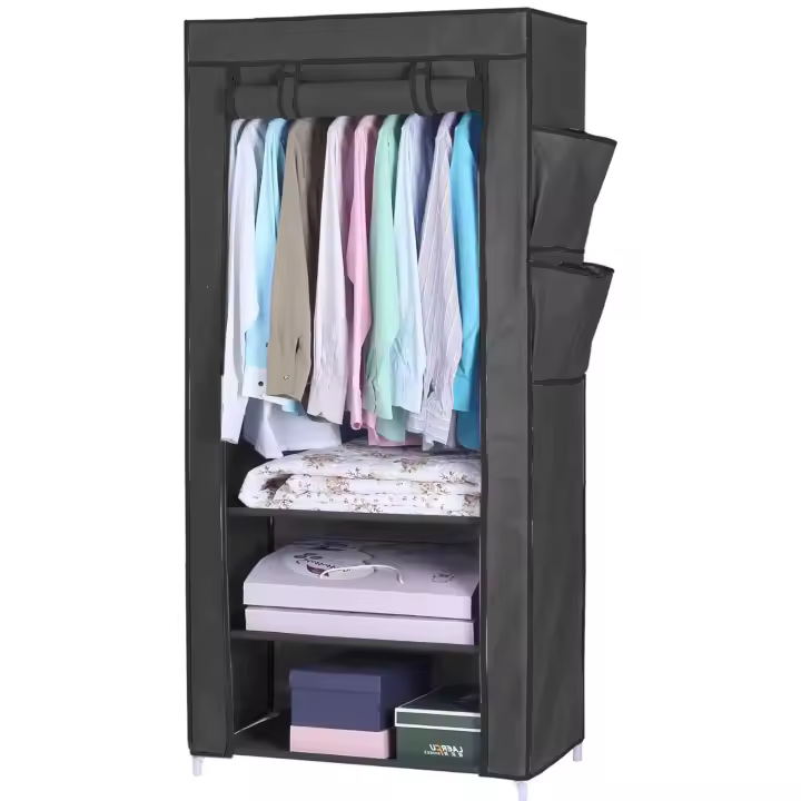 Armario ropero plegable, organizador para guardar ropa, armario de Tela, Desmontable 70 x 45 x 160 cm Negro con Puerta Enrollable - 1