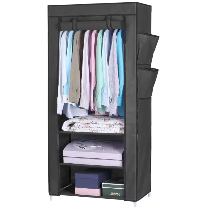 Armario ropero plegable, organizador para guardar ropa, armario de Tela, Desmontable 70 x 45 x 160 cm Negro con Puerta Enrollable - 1