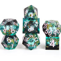 Juego De Dados DnD Hechos a Mano En Resina Negro Y Verde Para Juegos De Rol Poliedros 7 Piezas Fondo Escarpado Para Dungeons And Dragons - details 4