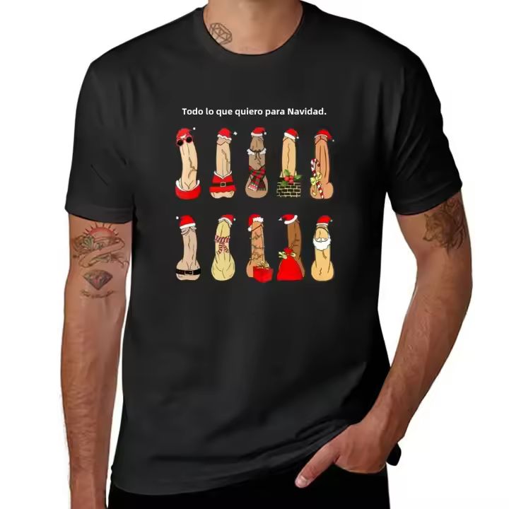 Camiseta Navideña Divertida Y Pesada Para Hombres Casual Ugly Christmas Dirty Christmas Secret Santa Camiseta De Algodón Con Cierre Pull on Para Todas Las Estaciones - 1